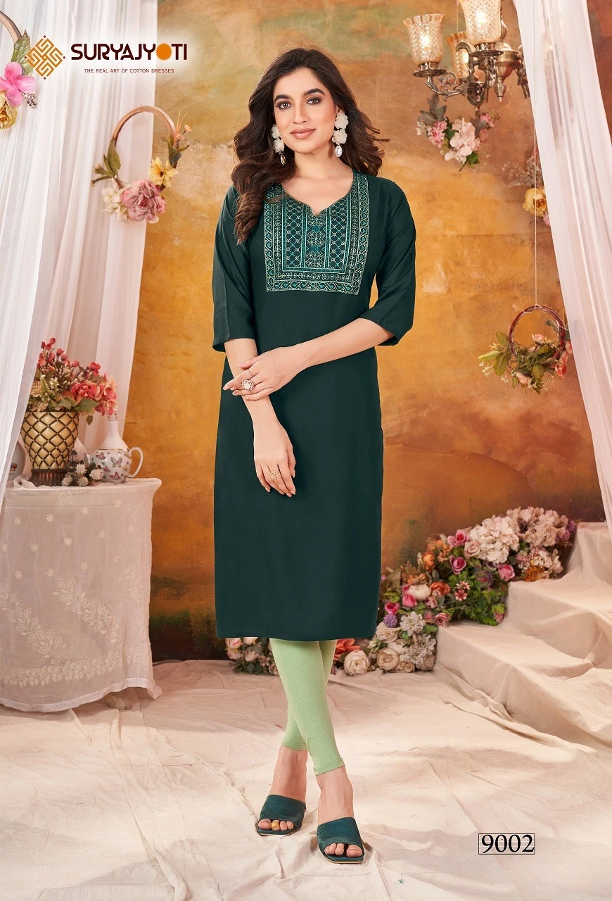 Suryajyoti Nirja Advance Vol 9 Heavy Rayon Wholesale Kurtis Catalog — Wholesale Kurtis, MPA wholesale from Surat - Gallery Image 8